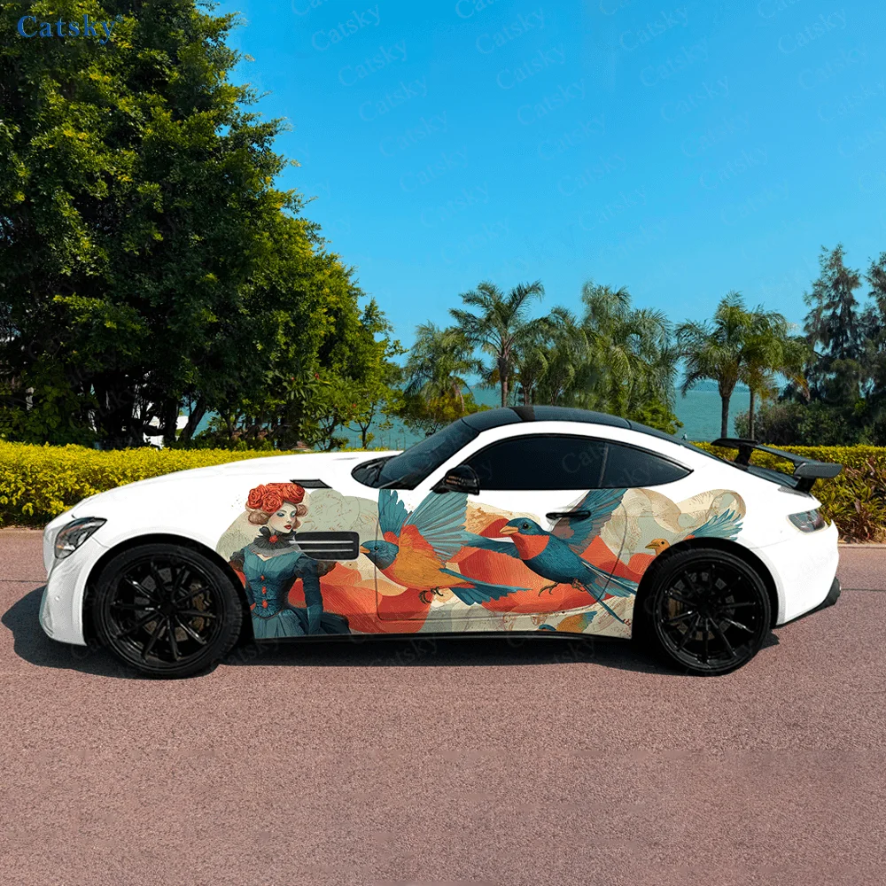 

Элегантная женская виниловая наклейка с красивыми птицами для автомобиля, самоклеящаяся наклейка из ПВХ, подходит для грузовиков, внедорожников, декор, автоаксессуары, подарок