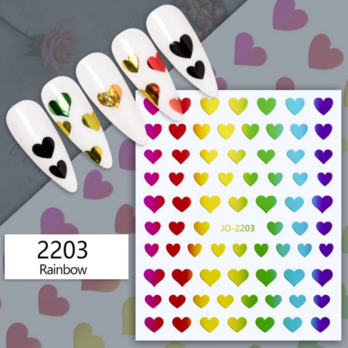 

Valentine's Colour Love Stickers For Nails 12 Colors Heart Design Nail Art Decoration Decals