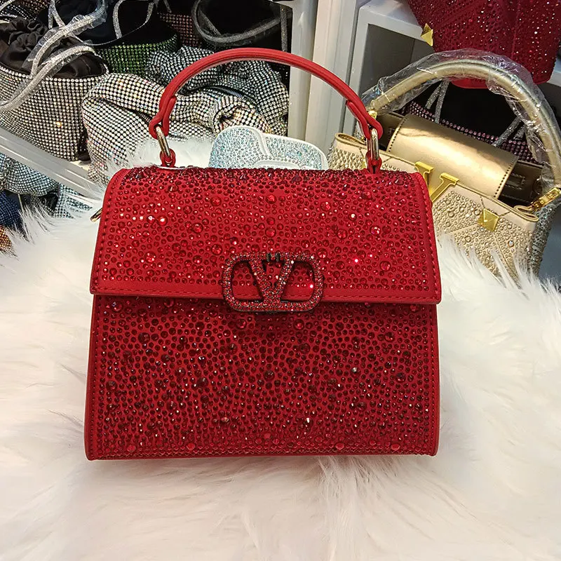 

Hot Fix Rhinestone Flap Bag for Women Retro Vintage Style Top Handle Shoulder Crossbody Purse Light Luxury Elegant Dressy Bag