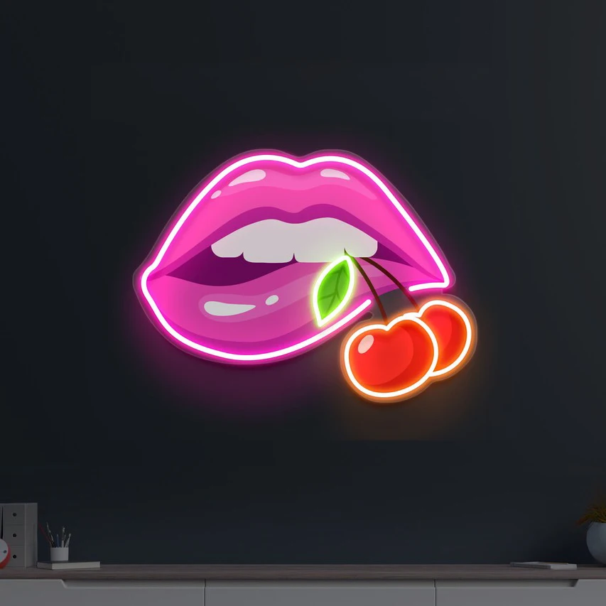 Lips Neon Sign Wall Decor UV Print Neon Pop Art Home Art Lips Artwork Sign Ladies Room Decor Gift for Her