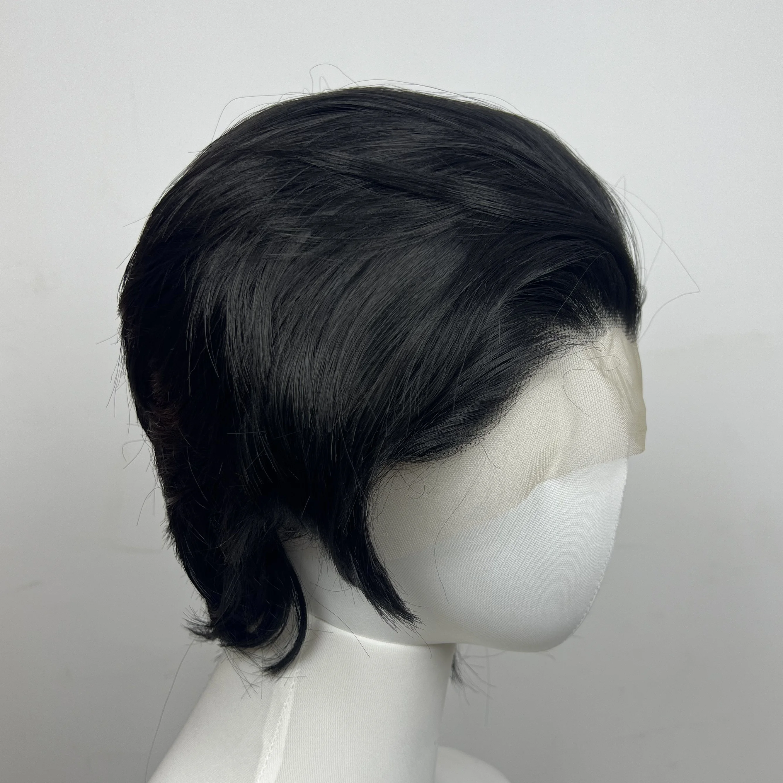 Parrucca corta nera Ashely per uomo 8 pollici 13 * 4 HD Frontale in pizzo Fibre ad alta temperatura Parrucche sintetiche in pizzo dall'aspetto naturale per cosplay