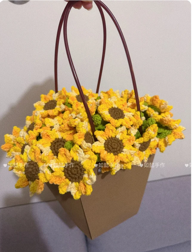 Finished sunflower bouquet blanket crochet DIY material kit, handmade knitted wool gift for girlfriend or best friend.
