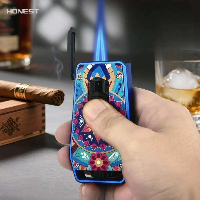

HONEST Windproof Direct Charge Lighter Metal Material Inflatable Ignition Point Smoking Moxibustion Cigar Accessories Wholesale