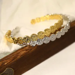 New ins Stainless Steel Irregular Round Bracelet For Women Vintage Textured Open Bangle Fashion Jewelry