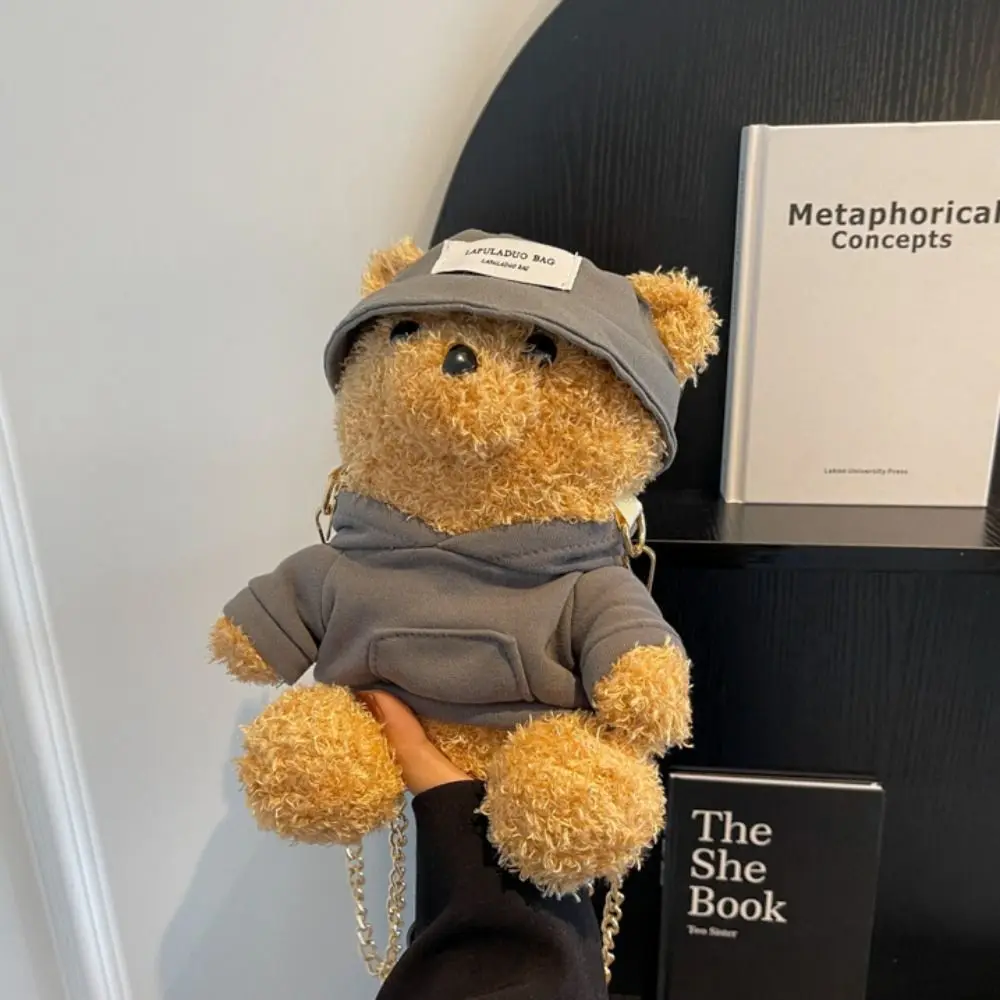 Mini Bear Shoulder Bag Kawaii Novelty Bear Crossbody Bag Synthetic Leather Cute Bear Fluffy Handbag Women