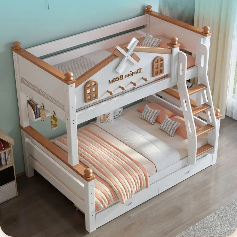 Nordic style children's bed up and down bunk  high and low  solid wood mother double bed small bunk