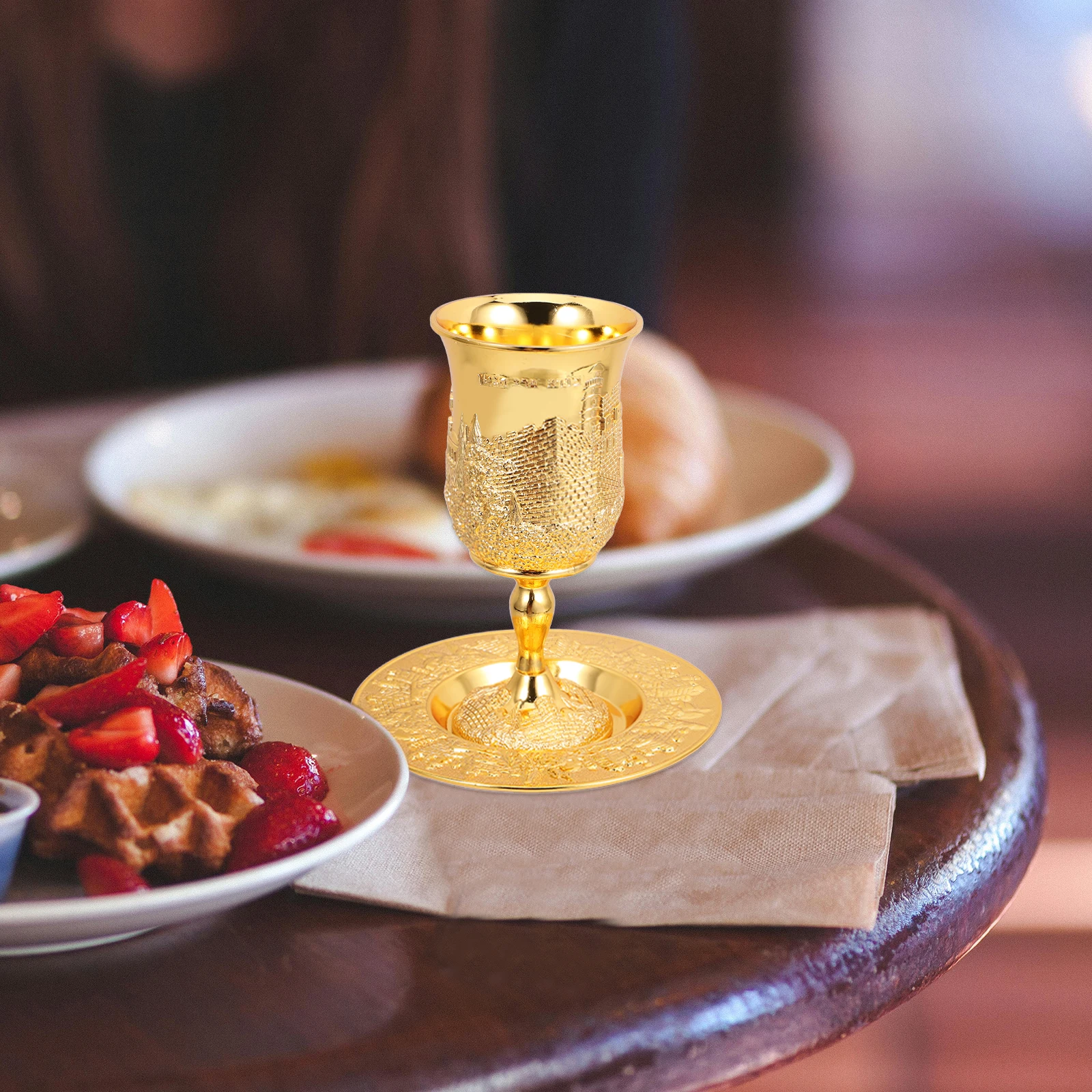

Golden Cup Set Waterproof Travel Size for Shabbos Havdalah Goblet Glass Jewish Holiday Gift Metal Plated Reusable
