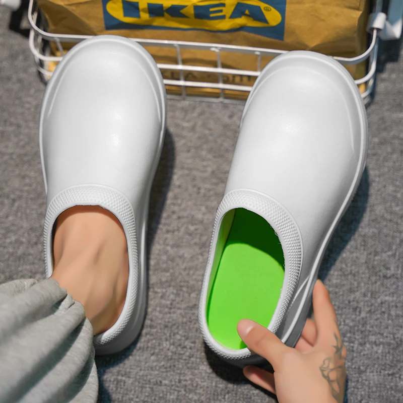 2024 new kitchen anti-slip waterproof rain shoes anti-oil lazy people a slip-off not tired feet wear-resistant casual chef shoes