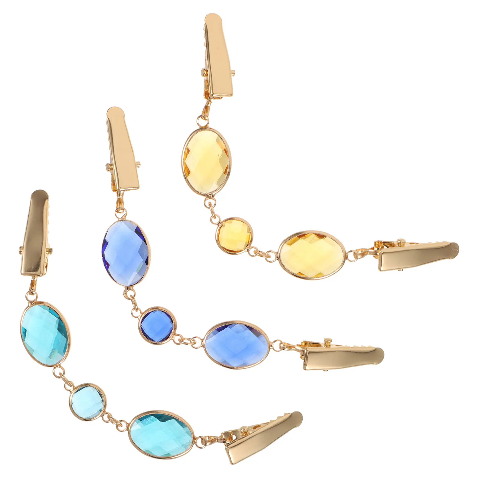 

3Pcs Women's Vintage Glass Crystal Sweater Clips Elegant Cardigan Decorative Accessories Yellow Ocean Blue Navy