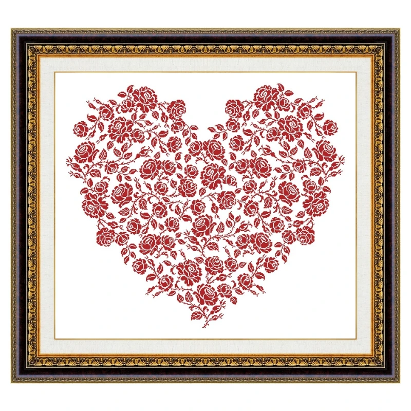 Rose heart cross stitch package single color 18ct 14ct 11ct white cloth cotton thread embroidery DIY handmade needlework