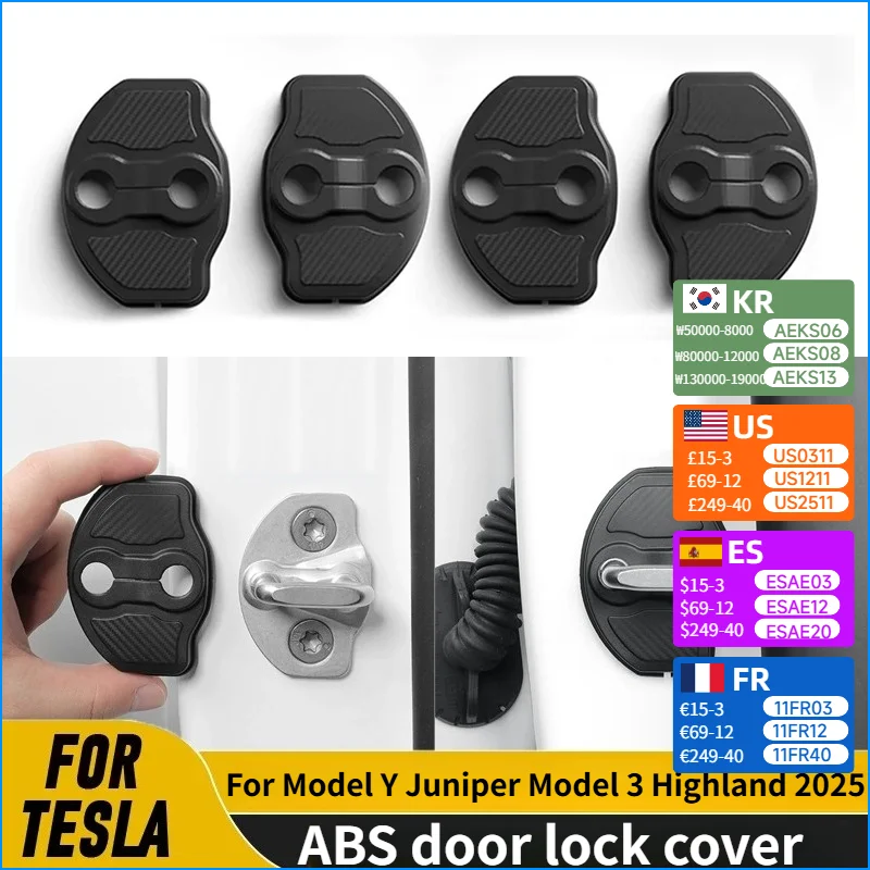 

Door Lock Cover for Tesla Model Y Juniper Model 3 Highland 2025 ABS Carbon Fiber Pattern Door Silent and Shock-absorbing Part