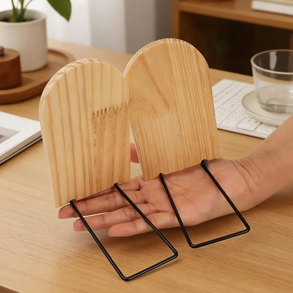 2Pcs Bamboo Bookshelf Anti Slip Detachable Bookends Heavy Duty Clip Book Holding Stopper