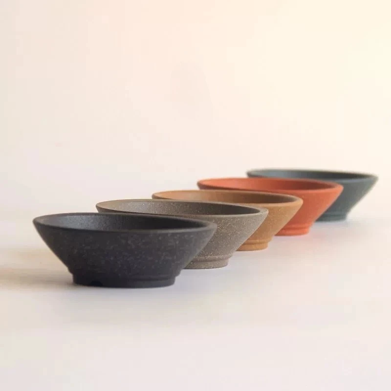 

Ceramic Circle Bonsai Pot Purple Sand Nature Color Tradition Chinese Hat Shape Dormitory Garden Home Table Decoration
