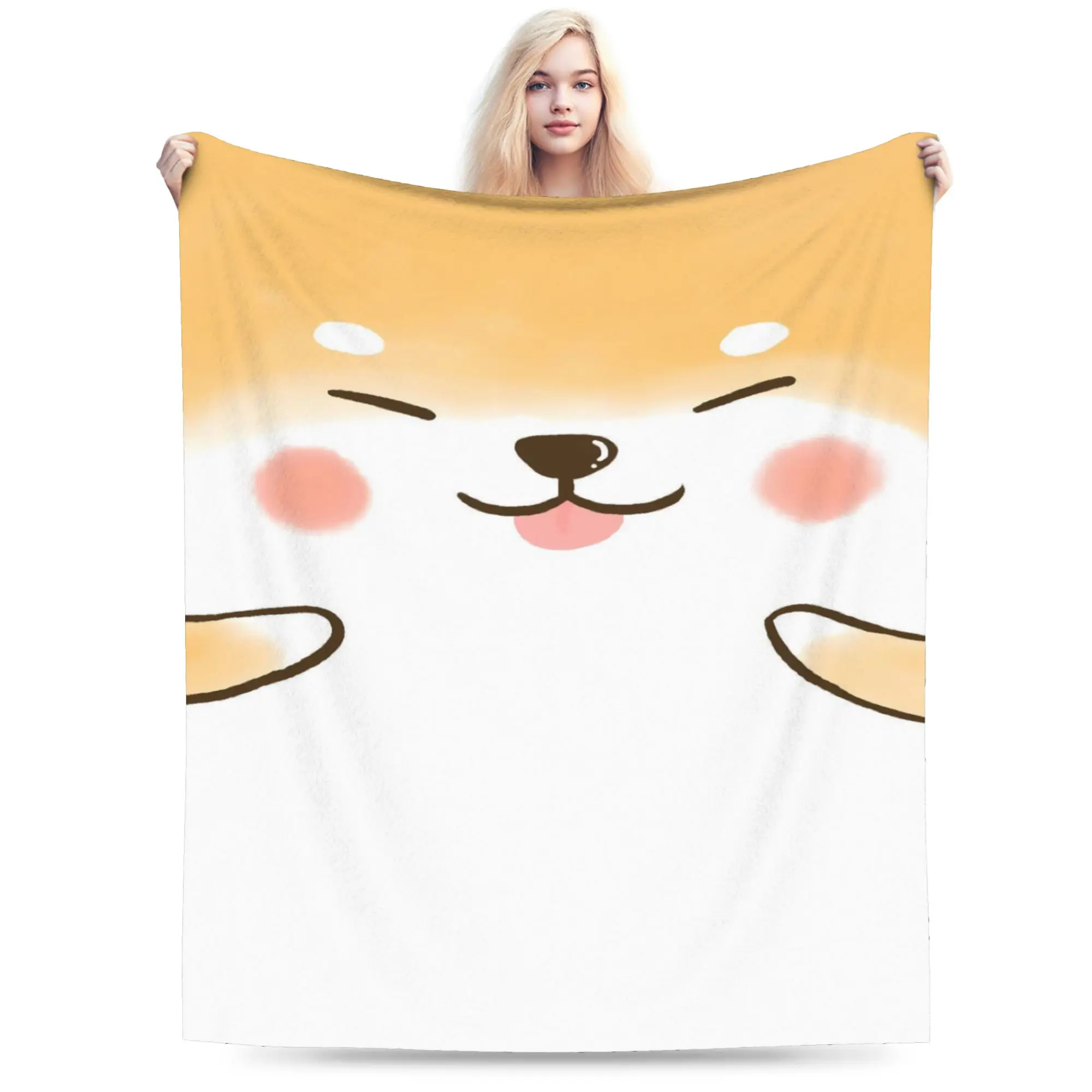 White Background Happy Corgi Blanket Quality Warm  Throw Blanket Winter Camping Couch Bed Street Trend Bedspread
