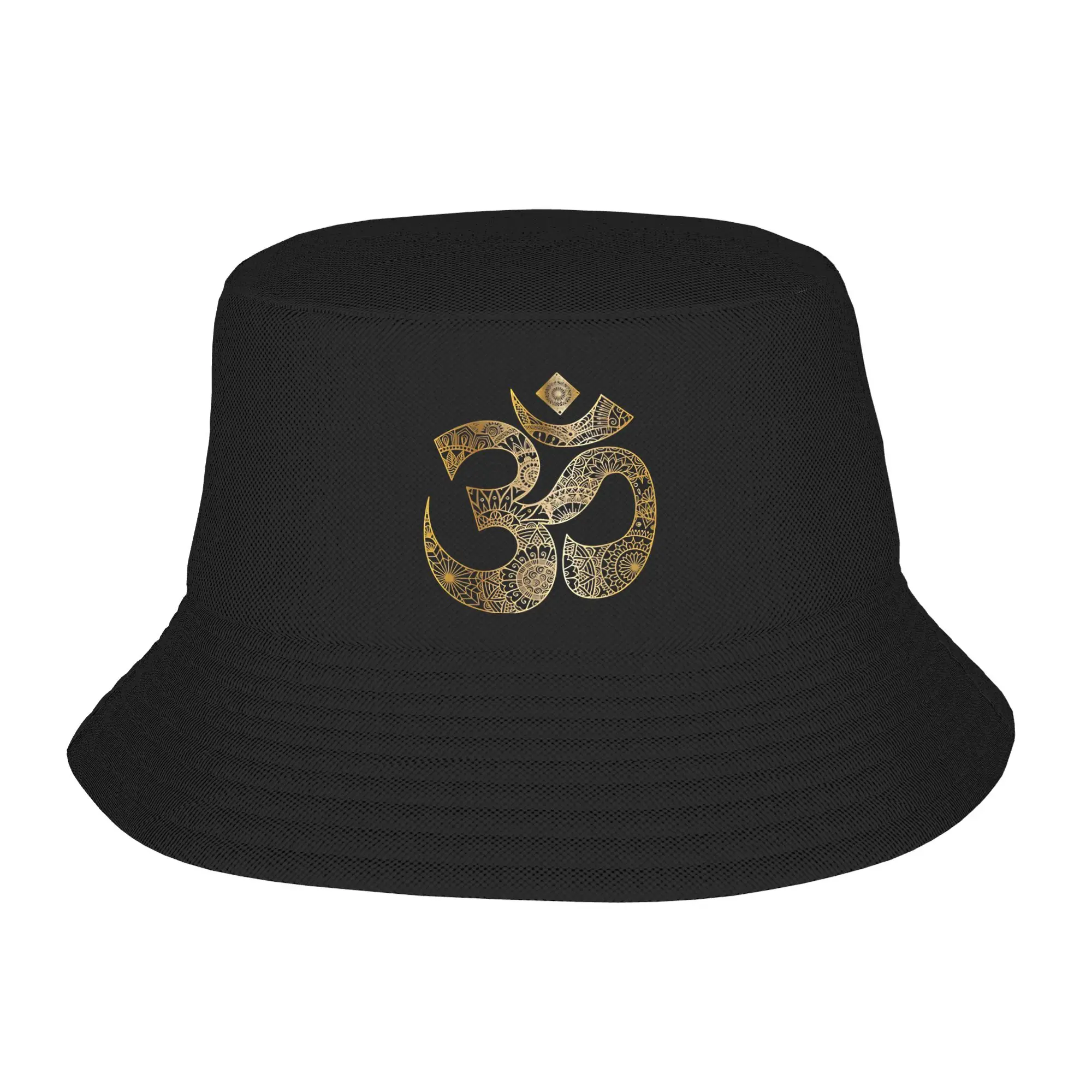 Chapéu Bucket Unissex Dourado Om Mandala, Chapéu de Pescador Portátil, Boné de Férias Coreano de Primavera, Chapéu de Sol Personalizado DIY Havaí