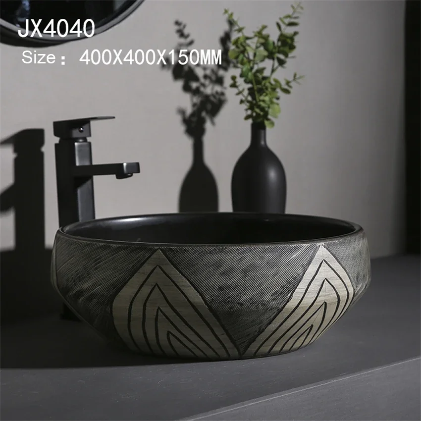 

Home Retro Table Basin Round Washbasin Single Basin Art Washbasin Outdoor Balcony Garden Pool Countertop Sinks With Drain Sets