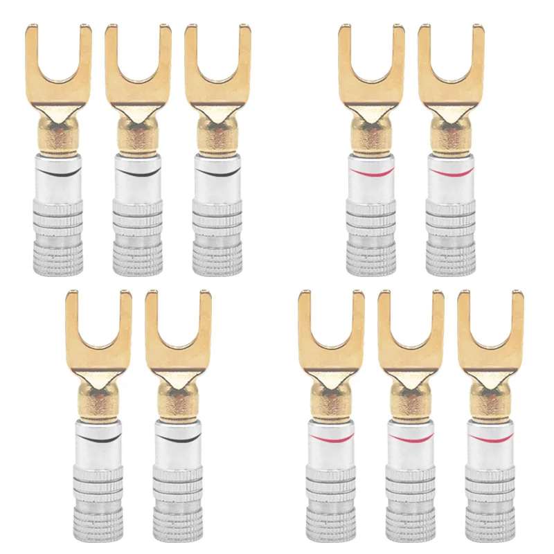 4/8Pcs Gold Plated Y-Shape U-Type Screw Fork Spade Audio Speaker Banana Plug for Audio Cable Wire Connector
