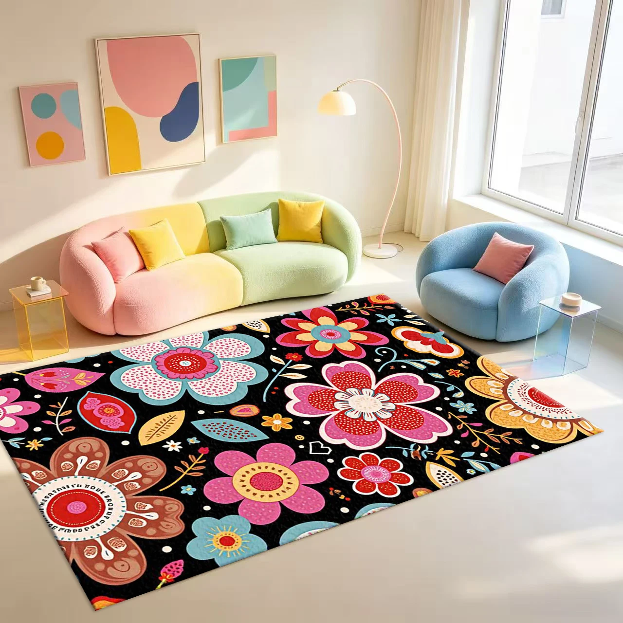 Colorful Folk Floral Seamless Pattern Carpet Floor Decoration Bohemian Vintage Floral Home Decor Rug