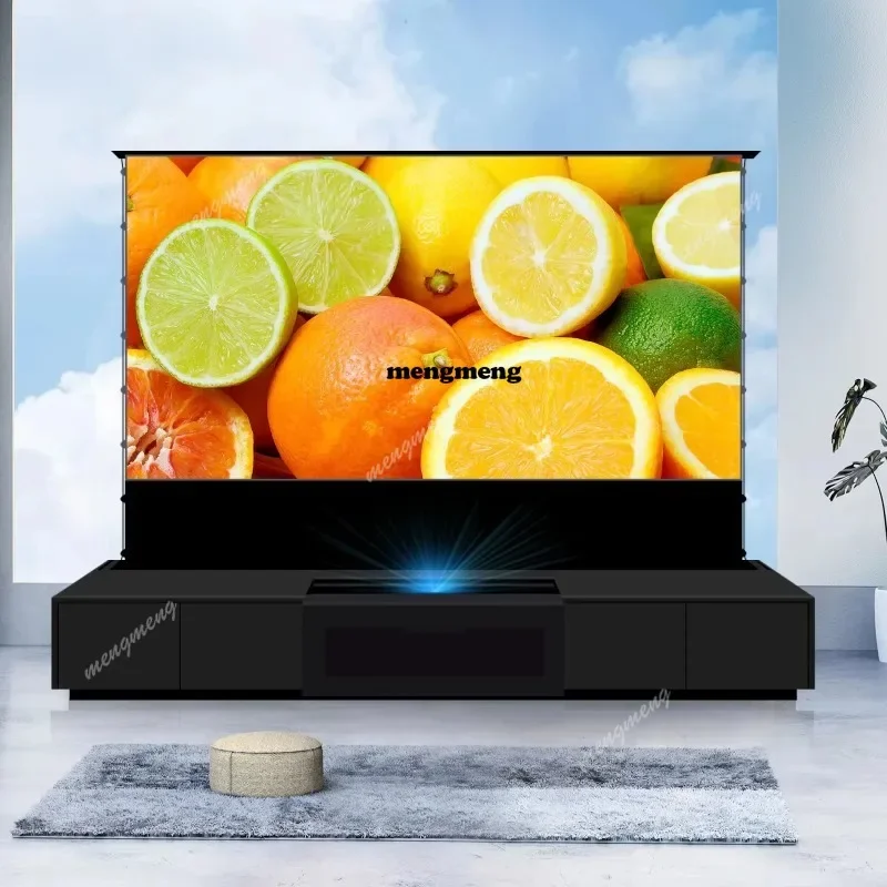 X188 120'' Black Smart Laser TV Cabinet +UST ALR Projector Screen Motorized Floor Rising Screen for Ultra Short Throw Laser Proj