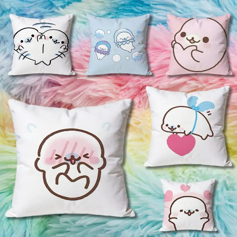 M-Mamegoma S-Seal Cute Meme Pillow Cases for Bedroom Living Room Sofa Home Decor Polyester Cushion Cover with Zipper