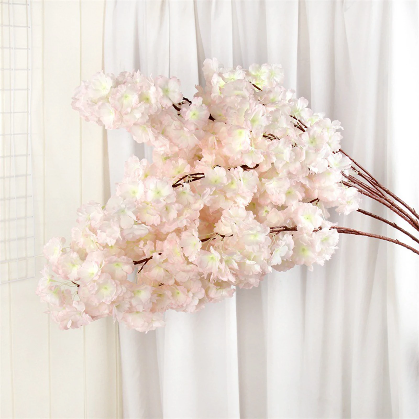 Cherry Blossom Branch Simulation Double Layer Briny Pink Medium Powder Silk Cloth 3 Forks Plastic Artificial Flowers