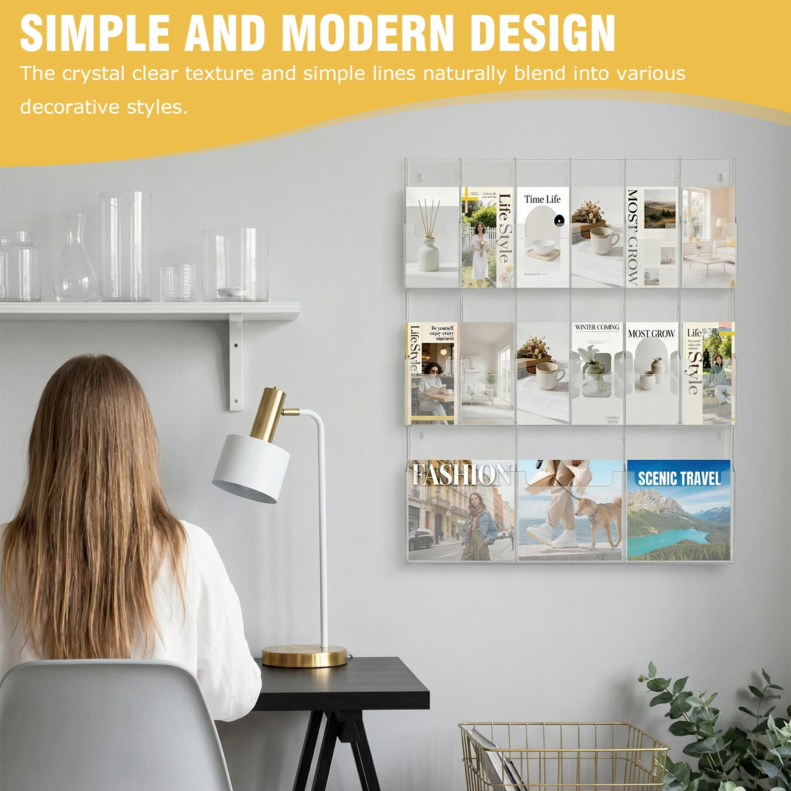 

18/15 Pockets Card Magazine Wall Display 6/3 Magazine Pockets 12 Pamphlet Pockets 10/5inches for Flyer Literature Menu Advertise