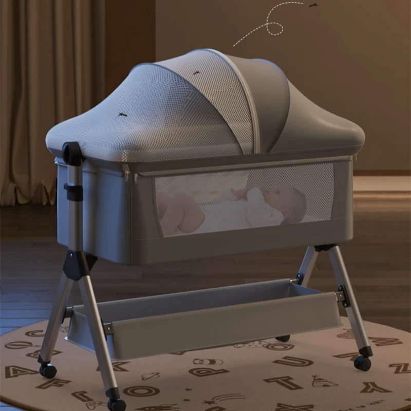 Multi-functional new baby crib height adjustment anti-spill splice queen bed movable folding cradle crib