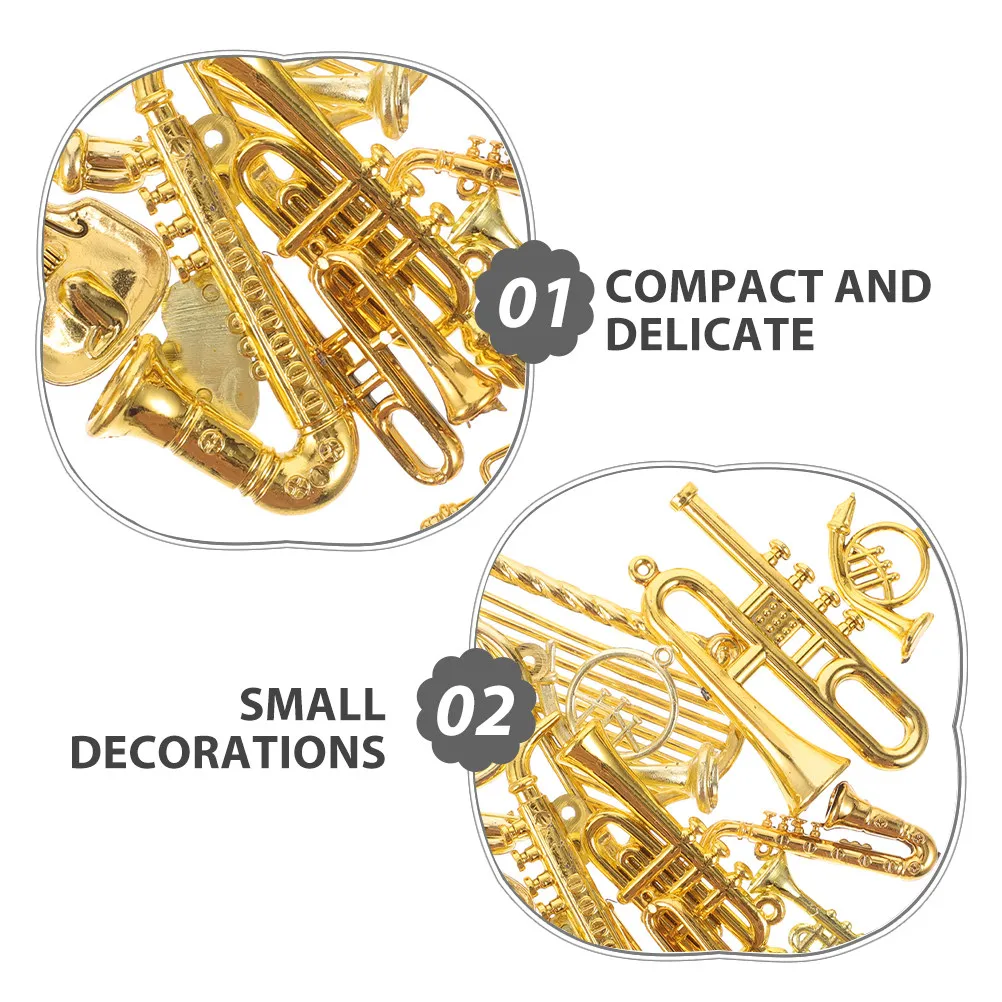 28Pcs Miniature Musical Instrument Tree Decorations Festive Artistic Tiny Trumpet Violin Flute Piano for DIY Craft Holiday Home