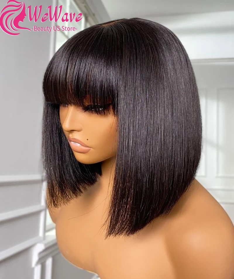 

Парик WeWave Straight Short Bob из натуральных волос с челкой, полностью машинной работы, готовый к носке, предварительно проработанный, бразильский парик, флеш-распродажа