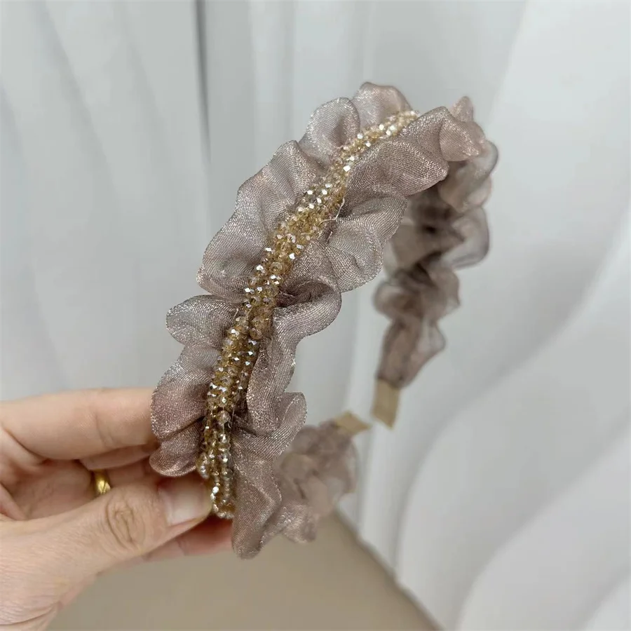 

New temperament mesh high skull top crystal headband for women with wrinkles and small faces, fresh and sweet hair accessories