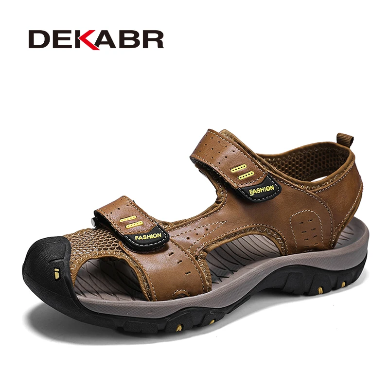 

DEKABR Men Shoes Genuine Leather Summer Outdoor Beach Man Fashion Casual Sandals Breathable Mesh Lining Size 38-46