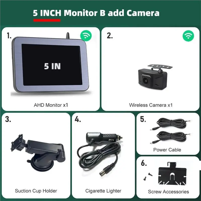 AHD1080P HD Parking Monitor 5Inch Wireless Backup Reversing Camera WIFI Rear View For Truck Bus Car Vehicle Night Vision