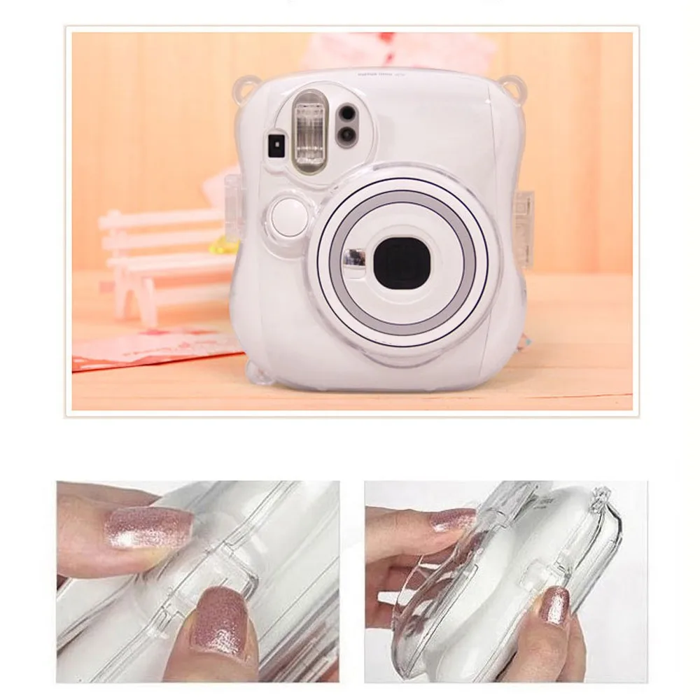 ل Fujifilm Instax Mini 25/26 صور فيلم كاميرا شفافة كريستال واقية ShellCase حقيبة حمل غطاء مع حزام الكتف