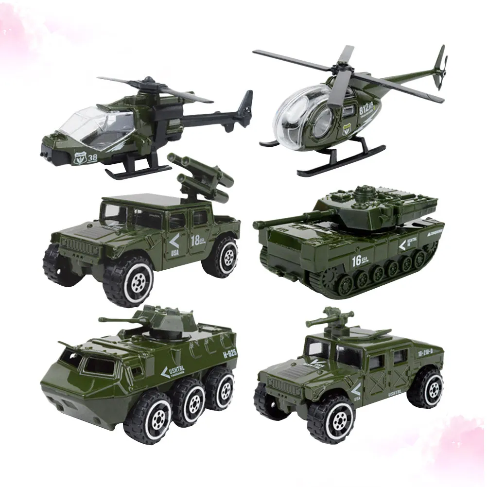 6個入り-1-87スケール-合金製-スライド式軍用車両セット。リアルなミニチュアダイキャストカーで、子供向けの知育玩具や学習用テーブルに最適。