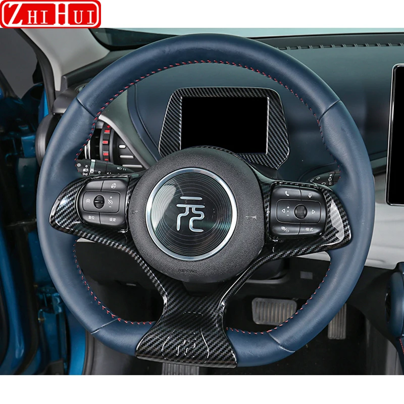 

For BYD Atto 3 Yuan Plus 2022 2023 Car Steering Wheel Sticker Carbon Fiber ABS Cover Trim Frame Auto Decorative Accessories