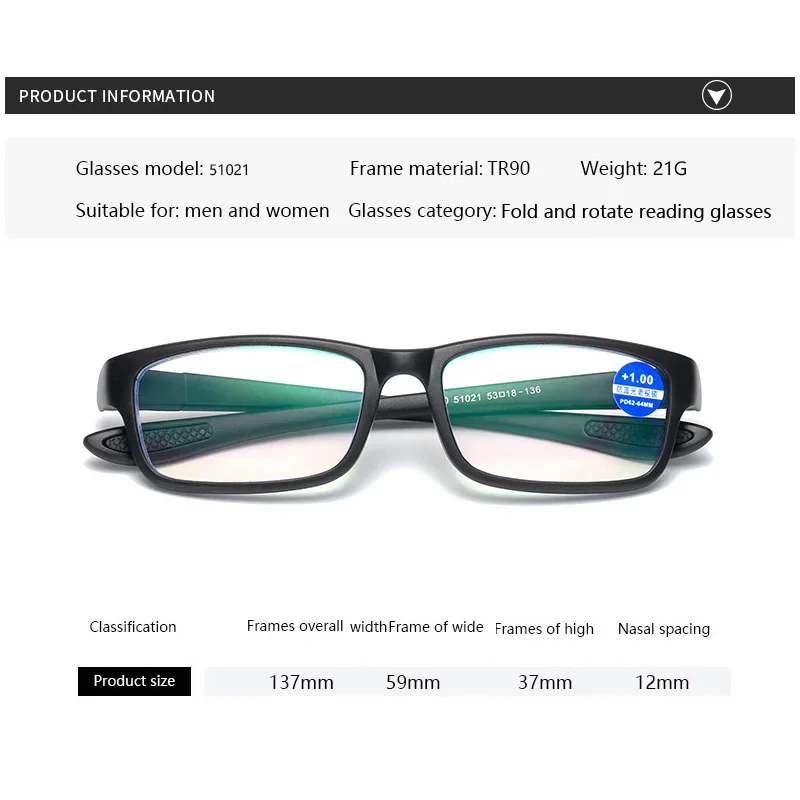 Unisex Sports Reading Glasses Anti-blue Light Presbyopia Eyeglasses Black Red TR90 Frame +100 to +400 Magnification