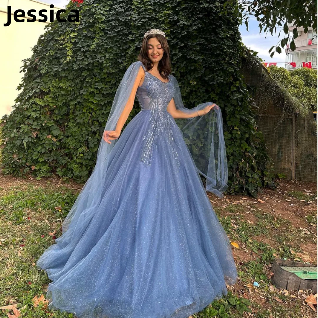 

Jessica Glitter Sequin Tulle Prom Dresses Fairy A-line Graduate Evening Dresses Women's Wedding Party Dresses 2024Wedding Dress