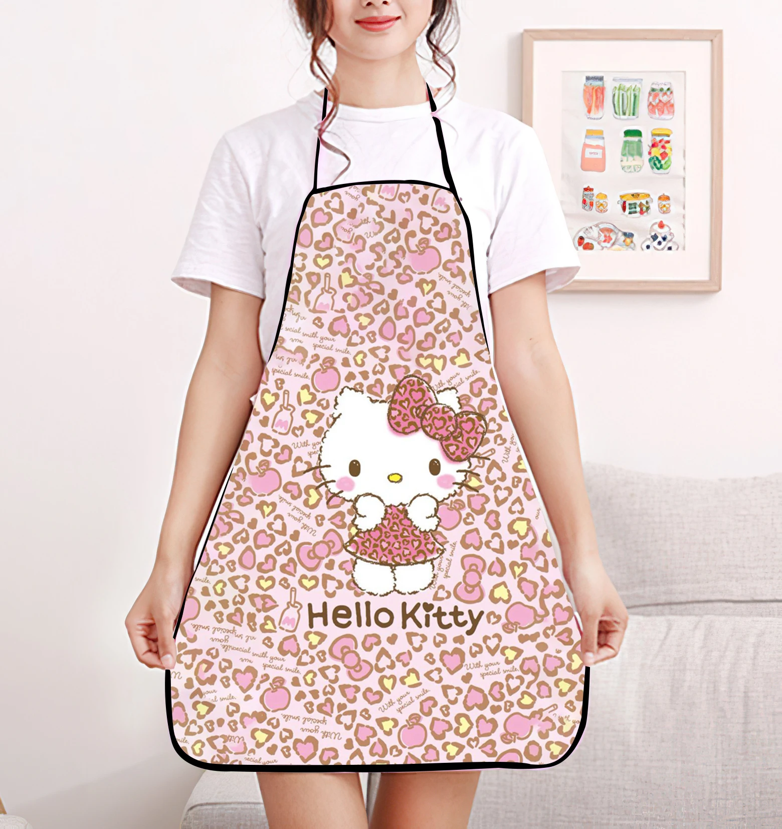 Hellokitty Print Slabbetje Schort-Verstelbaar One Size Fits All Design, Duurzaam Polyester Materiaal, Niet-Stretch Stof, Perfect Voor Ga