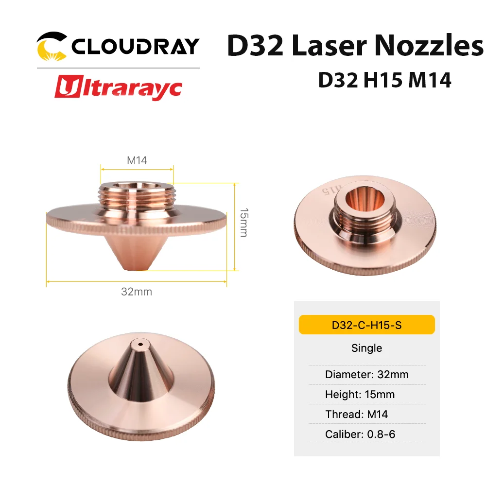 Ultrarayc Fiber Laser Nozzles Type C Bulge Single Double Chrome Plated Layers D32 H15 M14 Caliber 0.8-6 for Raytools Laser Head