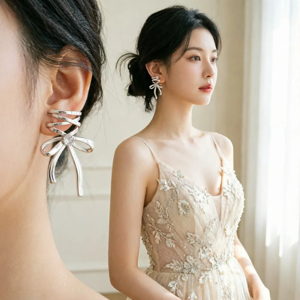 New Fashion Ribbon Aesthetics Ear Clips Ballet Style Ribbon Bow-Knot Ear Cuff Women Korean Girls Y2K Jewelry Earring Gifts