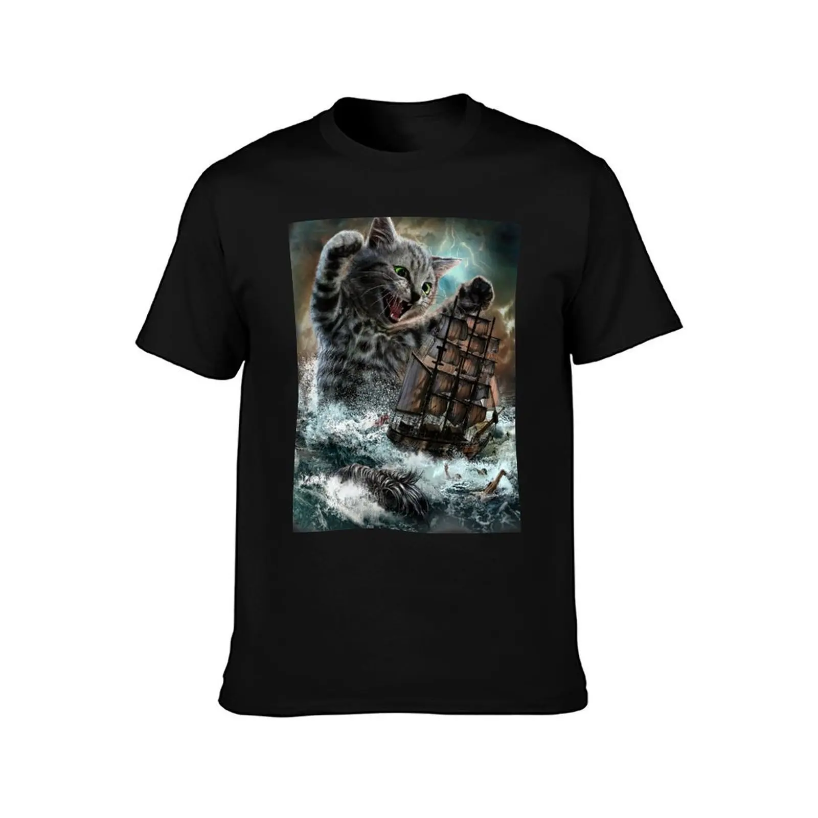 Monster Tabby Cat Ambush Battle Ship T-Shirt Casual Daily Graphic Tee T-Shirt