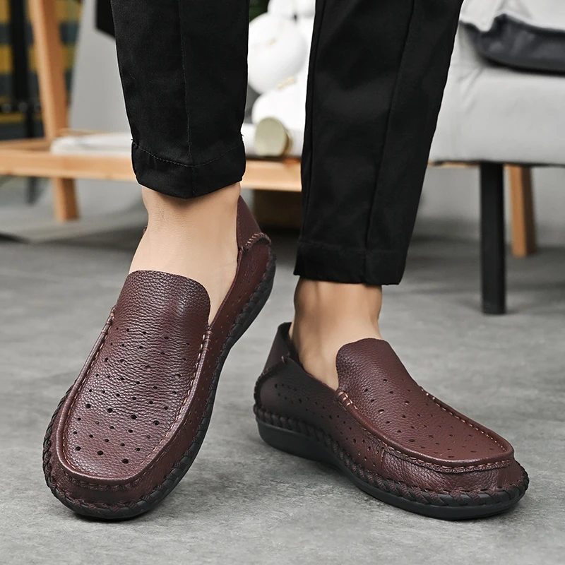 Golden Sapling Business Men Loafers Summer Men\'s Casual Shoes Genuine Leather Party Flats Leisure Formal Moccasins Male Loafer