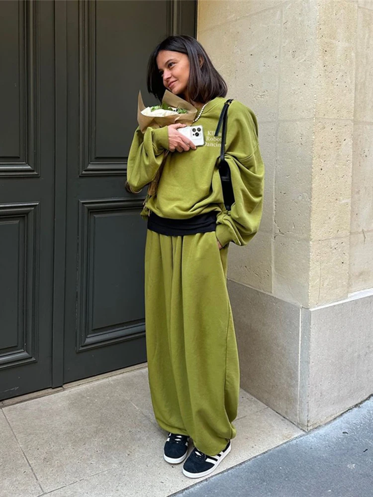 

Cutenew Casual Matching Pants Set Autumn New Fashion Full Sleeve O-neck Tops+Straight Trousers Female Sporty Daily Streetwear