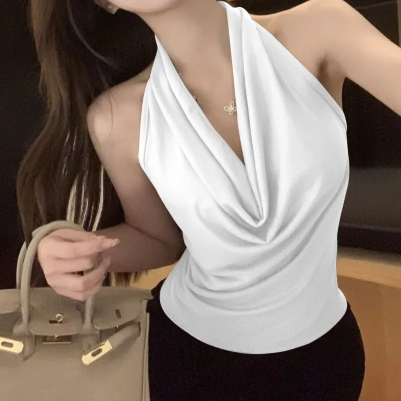 

Топ с лямкой на шее для женщин, утягивающий и популярный топ без рукавов с открытой спиной для девочек, верхняя одежда