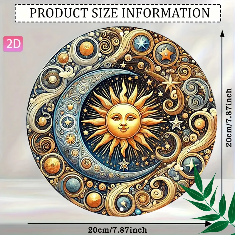 2D Flat, 1pc Retro Celestial Sun And Moon Wall Decor - Round Wall Art Suitable for Home, Kitchen, Garden, Bathroom, Indoor/Outdo