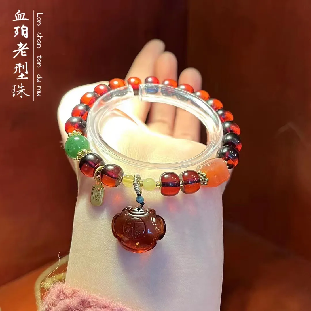 

Original Design Natural Amber Old Beads Jewelry Women's Retro Style All-match Blood Purple Ruyi Brand Bracelet High-end Gift