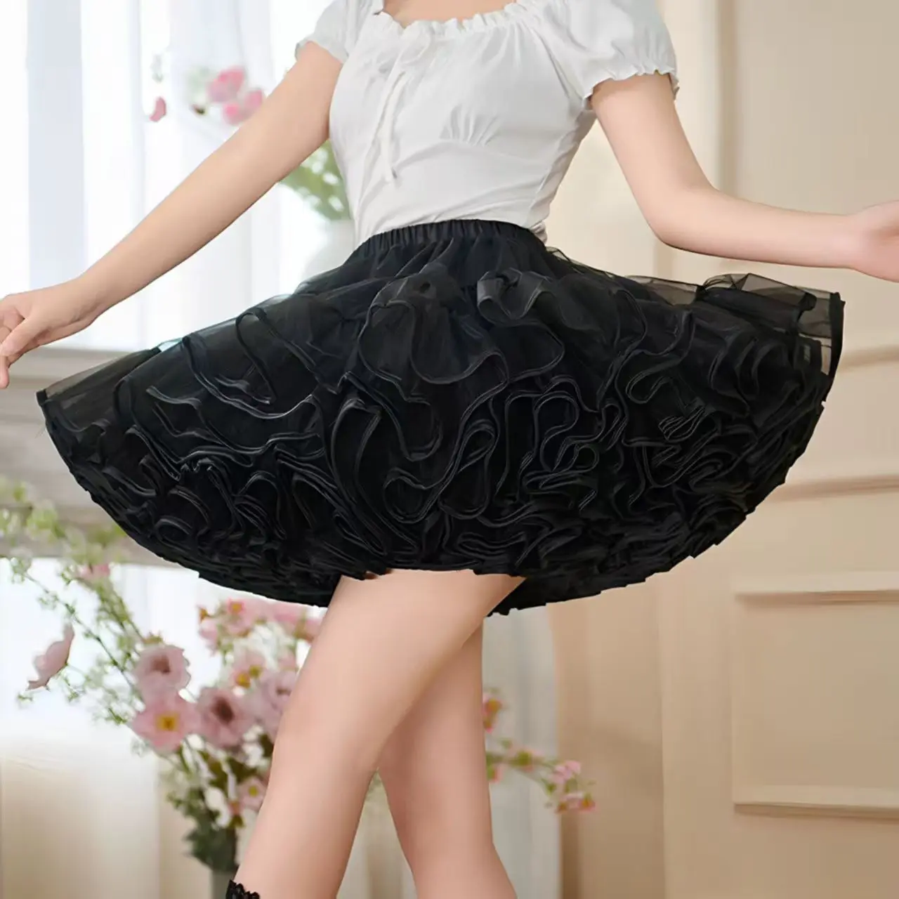 

Короткая юбка-петти в стиле Лолиты Super Violent - кринолин из сетки без костей, очень пышная нижняя юбка для милого классического готического платья