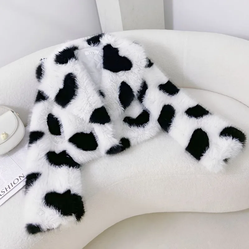 Women's Clothing Fur Coats Shawls Navy Collars Love Hearts Sexy Eco-friendly Furry Coats Chic Korean Style Versatile Coats Fur