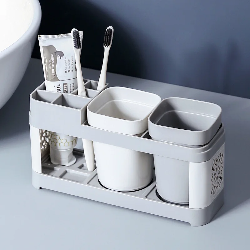 Hollow Design Toothbrush Holder and Toothpaste Holder Set with Drain - Perfect for Bathroom Storage and Organization