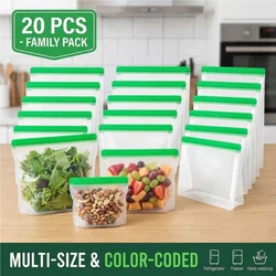 Reusable Food Storage Bags Leakproof Silicone Bags BPA Free Lunch Bag Meat Fruit Veggies Storage Bag Dishwasher Safe Fresh Bag